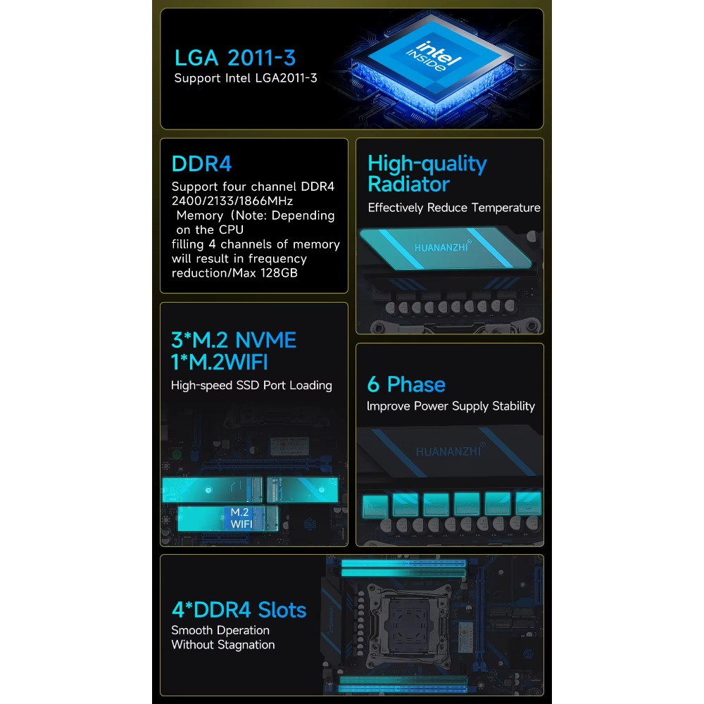 HUANANZHI X99 QD4 LGA 2011-3 X - E5 2696 V3 评论和价格